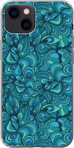 Geschikt voor iPhone 13 mini hoesje - Design - Vintage - Blauw - Turquoise - Siliconen Telefoonhoesje