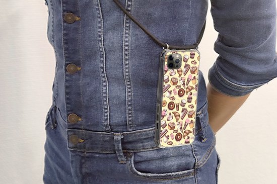 Coque avec cordon iPhone 13 Pro - Fille - Nourriture - Gâteau - Motifs - Fille - Kids - Enfants - Meiden - Siliconen - Bandoulière - Coque arrière avec cordon - Coque pour téléphone avec cordon - Coque avec corde