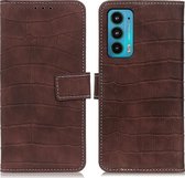 Mobigear Telefoonhoesje geschikt voor Motorola Edge 20 Hoesje | Mobigear Croco Bookcase Portemonnee | Pasjeshouder voor 3 Pasjes | Telefoonhoesje voor Pinpas / OV Kaart / Rijbewijs - Bruin