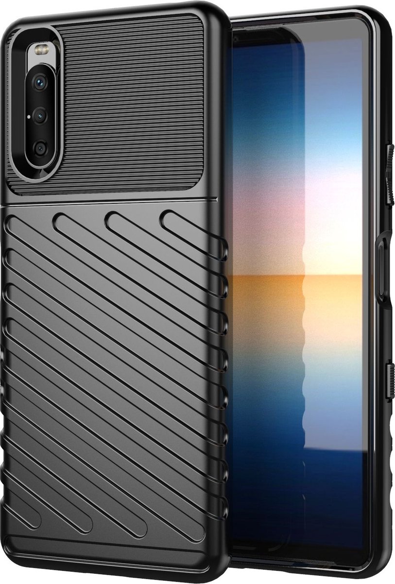 Mobigear Hoesje geschikt voor Sony Xperia 10 III Telefoonhoesje Flexibel TPU | Mobigear Groove Backcover | Xperia 10 III Case | Back Cover - Zwart