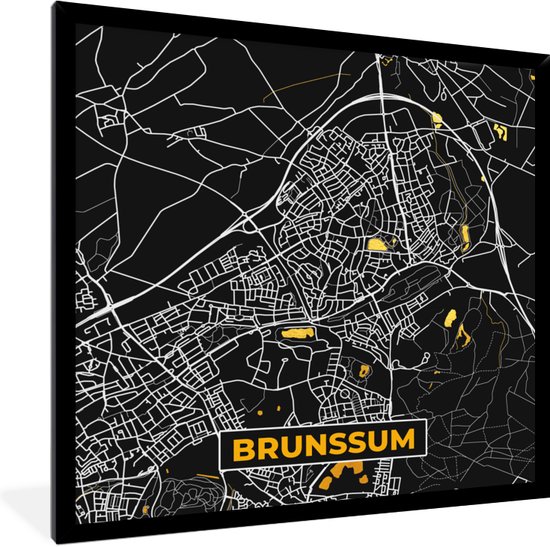 Fotolijst incl. Poster - Brunssum - Kaart - Black and Gold - Stadskaart - Plattegrond - 40x40 cm - Posterlijst