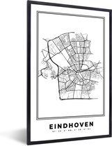Fotolijst incl. Poster Zwart Wit- Kaart – Plattegrond – Stadskaart – Eindhoven – Nederland – Zwart Wit - 20x30 cm - Posterlijst
