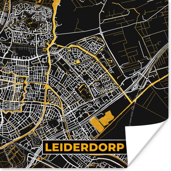 Poster Leiderdorp - Kaart - Goud - Stadskaart - Plattegrond - 100x100 cm XXL