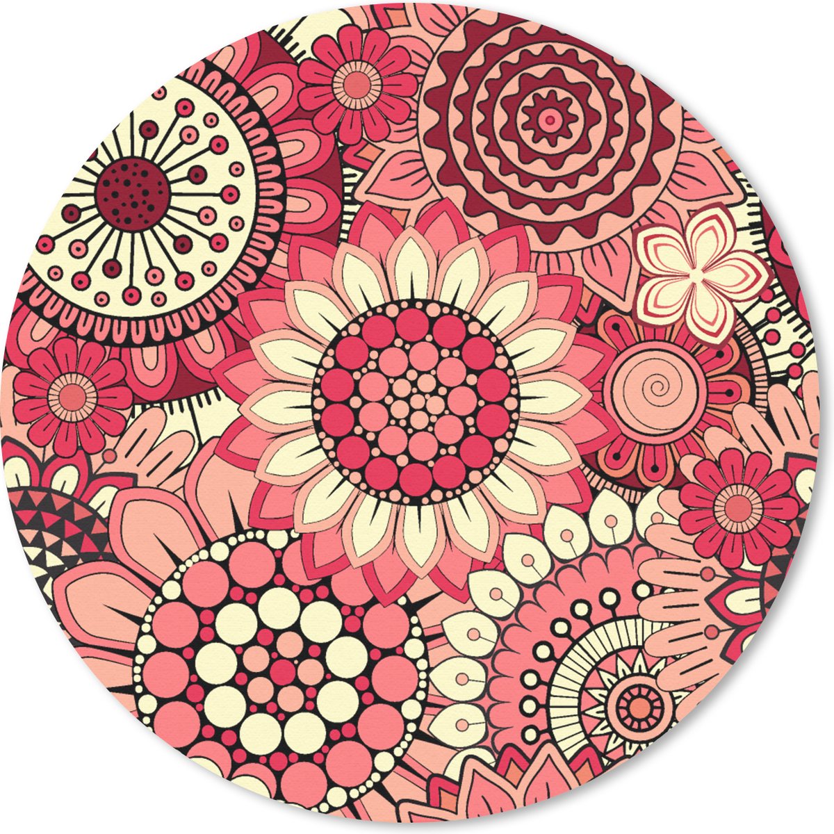 Muismat rond 40x40 cm - Mousepad Bloem - Mandala - Retro - Patroon - Ronde muismatten
