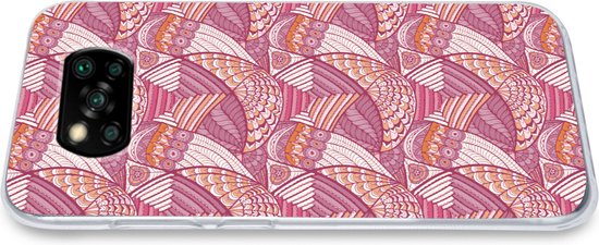 Telefoonhoesje Geschikt voor Xiaomi Geschikt voor Poco X3 NFC hoesje - Meiden - Veren - Roze - Patronen - Girl - Kids - Kinderen - Siliconen Telefoonhoesje Telefoonhoesje