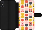 Bookcase Geschikt voor iPhone XS telefoonhoesje - Retro - Design - Bloemen - Pastel - Met vakjes - Wallet case met magneetsluiting