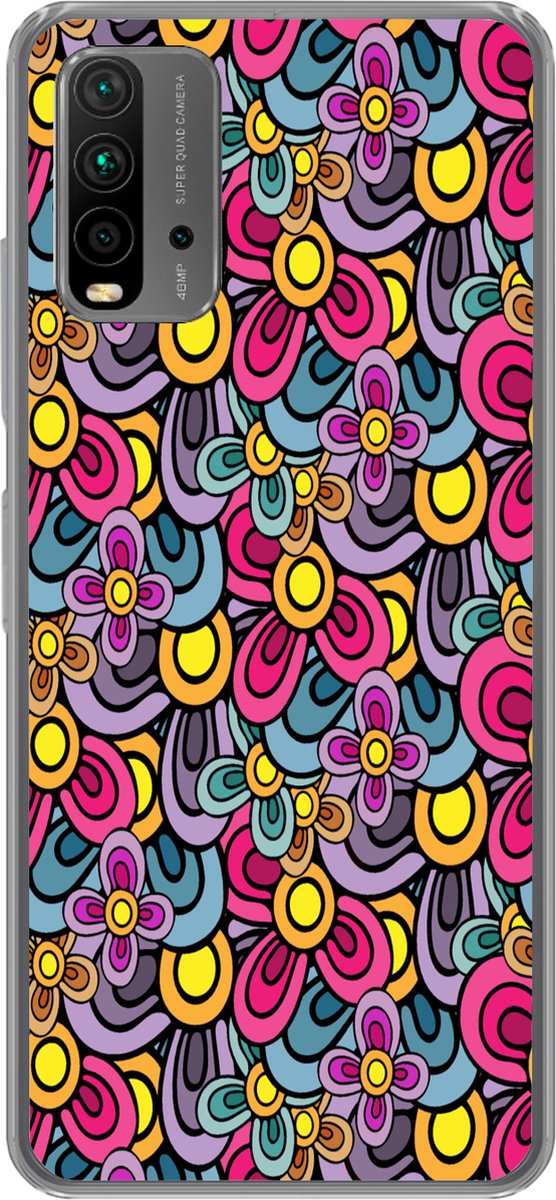 Telefoonhoesje Geschikt voor Xiaomi Geschikt voor Redmi 9T hoesje - Patroon - Hippie - Bloemen - Paars - Siliconen Telefoonhoesje Telefoonhoesje