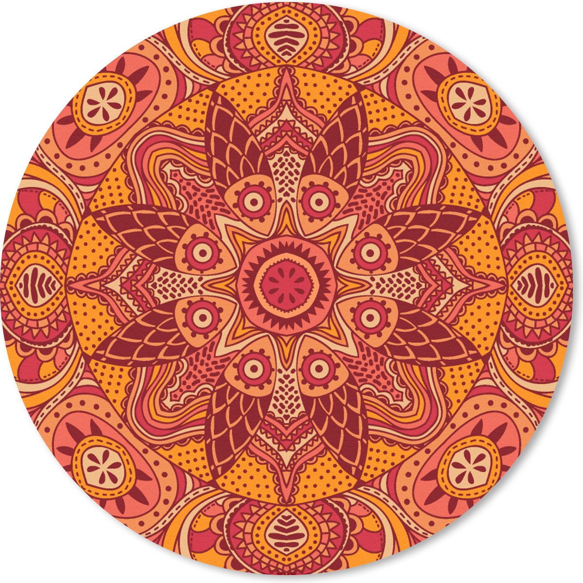 Muismat rond 30x30 cm - Mousepad Mandala - Patroon - Vintage - Oranje - Rood - Ronde muismatten