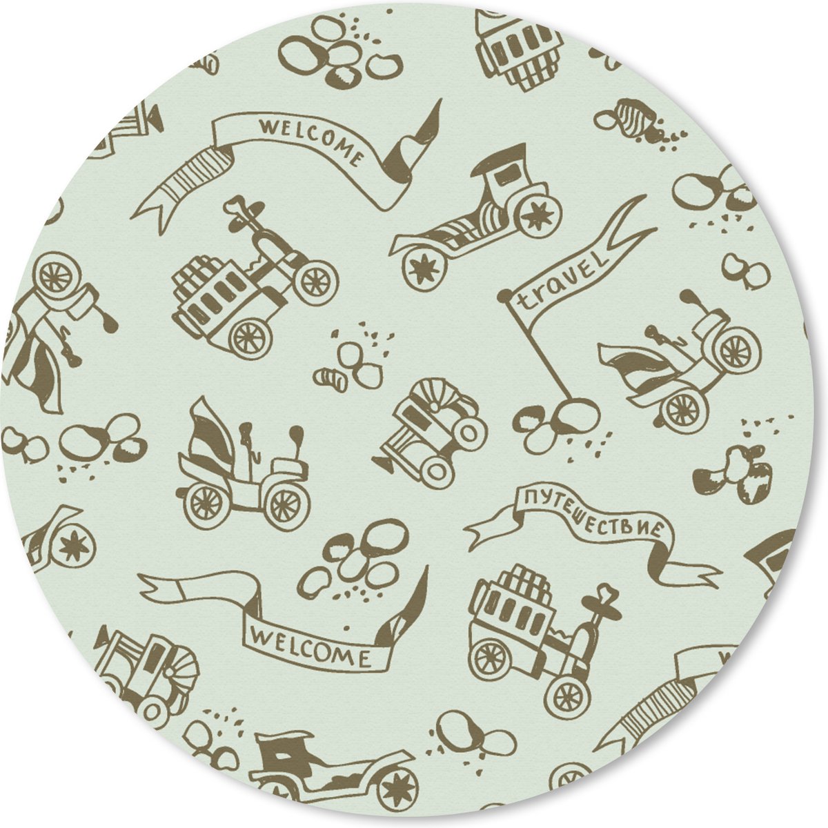 Muismat rond 30x30 cm - Mousepad Vintage - Auto - Oldtimer - Jongen - Patroon - Ronde muismatten