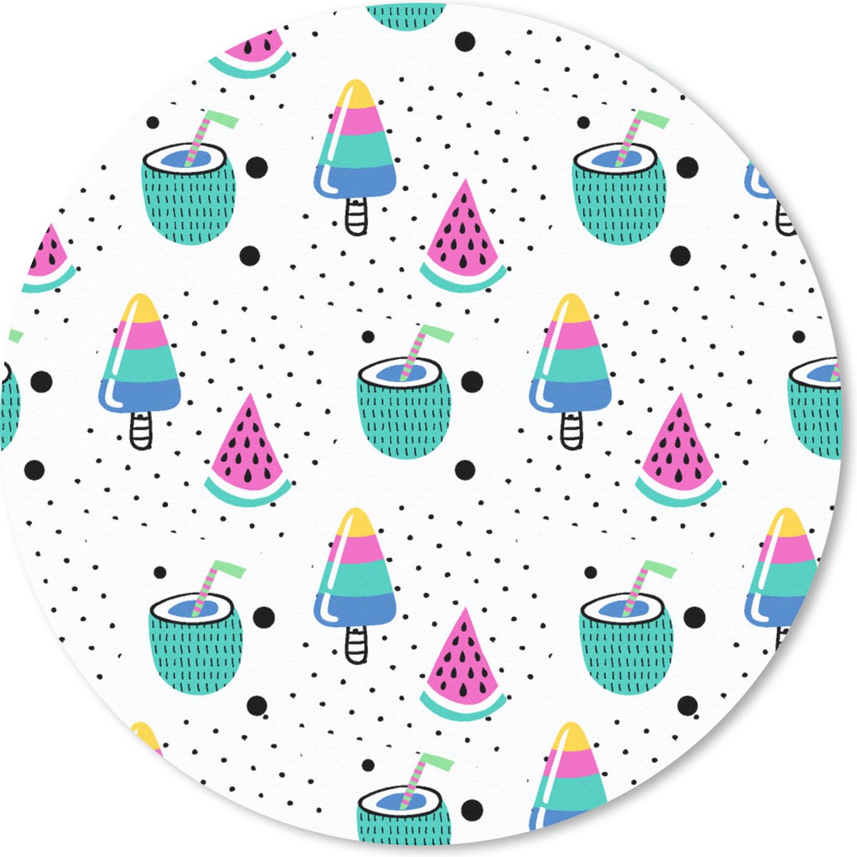 Muismat rond 20x20 cm - Mousepad Patroon - IJs - Watermeloen - Ronde muismatten