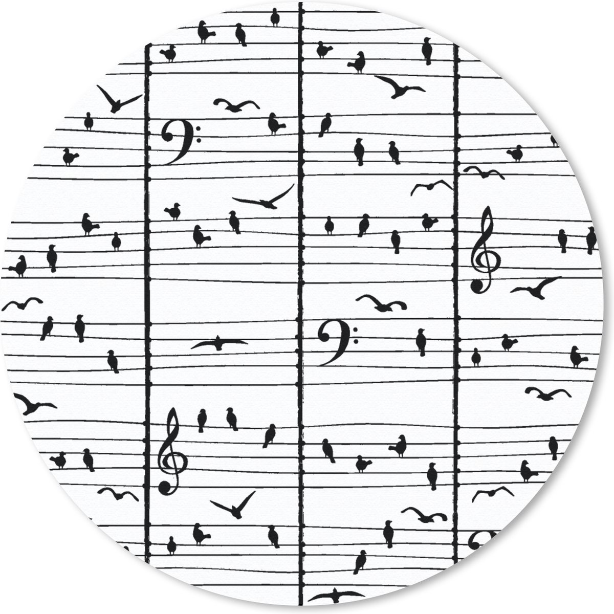 Muismat rond 40x40 cm - Mousepad Patroon - Vogel - Muziek - Ronde muismatten