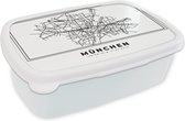 Broodtrommel Wit - Lunchbox - Brooddoos - Kaart – Plattegrond – Stadskaart – München – Duitsland – Zwart Wit - 18x12x6 cm - Volwassenen