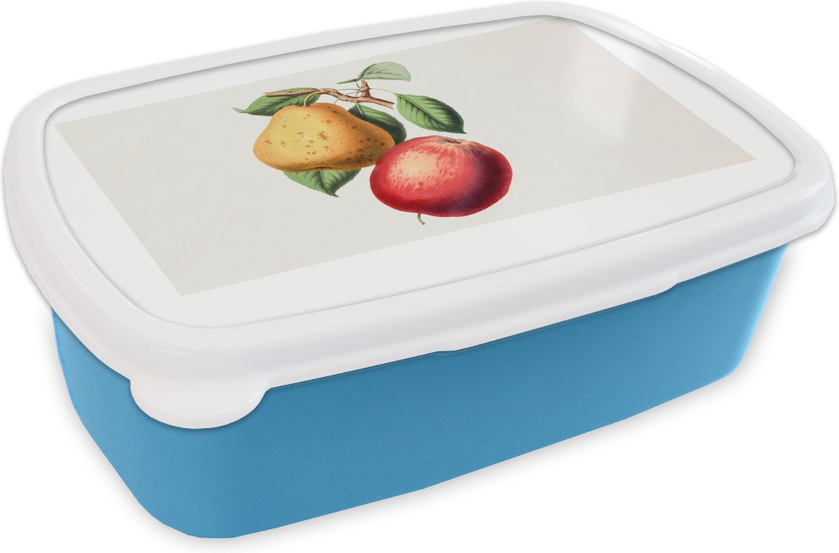 Broodtrommel Blauw - Lunchbox - Brooddoos - Peer - Appel - Fruit - 18x12x6 cm - Kinderen - Jongen