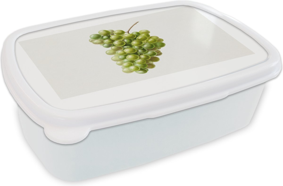 Broodtrommel Wit - Lunchbox - Brooddoos - Eten - Druiven - Fruit - 18x12x6 cm - Volwassenen
