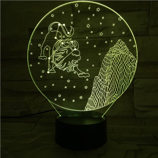 3D Led Lamp Met Gravering - RGB 7 Kleuren - Sterrenbeeld Leeuw