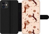 Bookcase Geschikt voor iPhone 12 Pro Max telefoonhoesje - Patronen - Kat - Maan - Pastel - Meisjes - Kinderen - Kids - Met vakjes - Wallet case met magneetsluiting
