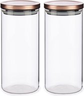 Set van 2x stuks glazen luxe keuken voorraadpotten/voorraadbussen 1380 ml- Met luchtdichte deksel rose goud - 10 x 23 cm