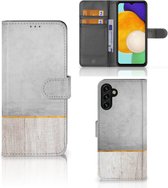 Smartphone Hoesje Geschikt voor Samsung Galaxy A13 5G | Geschikt voor Samsung Galaxy A04s Magnet Case Cadeau voor Vader Wood Concrete