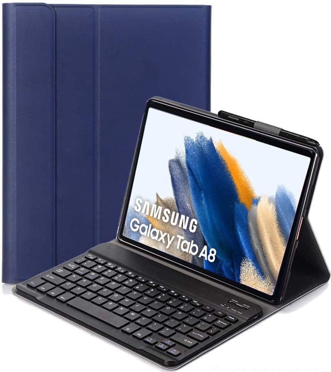 Samsung Tab A8 Toetsenbord Hoes Bluetooth Keyboard Cover boekcase Blauw -  Samsung... | bol.com