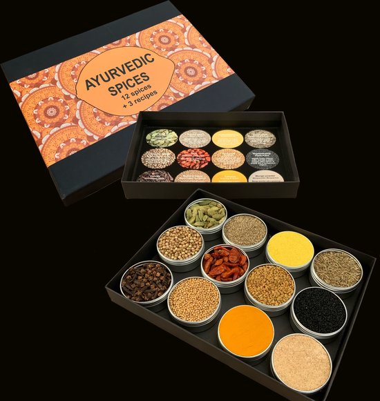 12 specerijen voor de Ayurvedische keuken en 3 recepten in een mooie