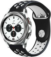 Strap-it Watch 4 & Watch 5 bandje - Samsung Galaxy Watch 4 Classic 42mm sport band - zwart/wit - Geschikt voor Samsung Galaxy Watch 5 Pro – 44mm – 40mm & Galaxy Watch 4 40mm, 44mm