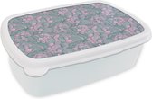 Broodtrommel Wit - Lunchbox - Brooddoos - Patroon - Bloemen - Design - 18x12x6 cm - Volwassenen