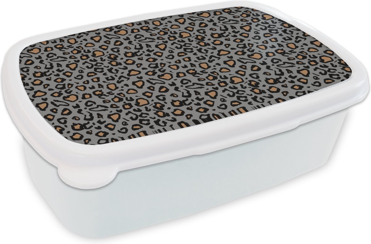 Broodtrommel Wit - Lunchbox - Brooddoos - Panter - Patronen - Dieren - 18x12x6 cm - Volwassenen