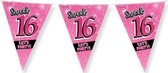 Vlaggenlijn Sweet 16 - Vlaggetjes - Verjaardag - 16 jaar - Versiering - Decoratie - Meisjes - Folie - roze - zilver