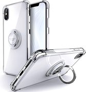 Hoesje Geschikt voor iPhone XR hoesje silicone met ringhouder Back Cover case - Transparant/Zilver
