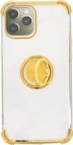 Hoesje Geschikt voor iPhone 11 Pro hoesje silicone met ringhouder Back Cover case - Transparant/Goud