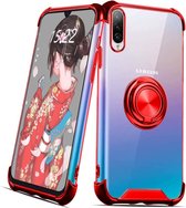 Hoesje Geschikt Voor Samsung Galaxy A20e hoesje silicone met ringhouder Back Cover Case - Transparant/Rood