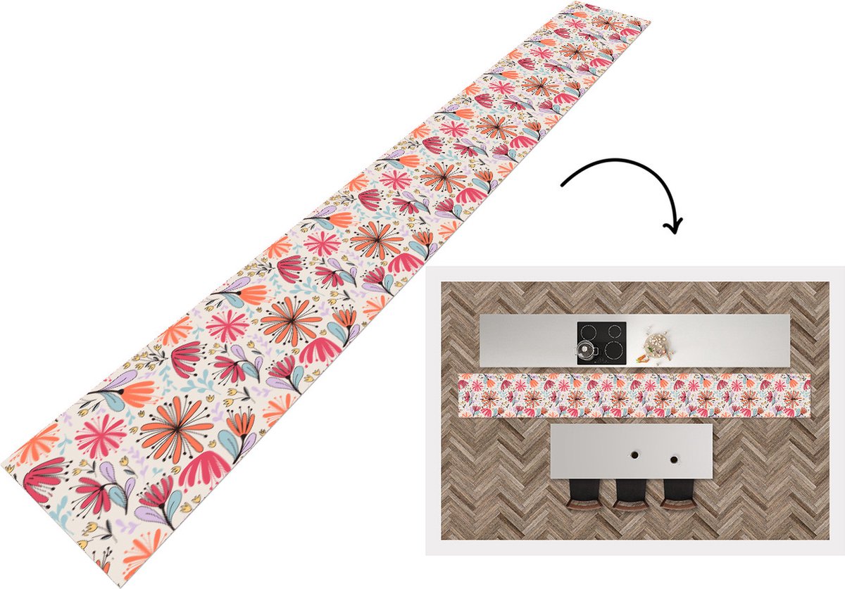 KitchenYeah Keukenloper - Keukenmat - Bloemen - Regenboog - Design - 480x60 cm - Keuken vloerkleed Multicolor