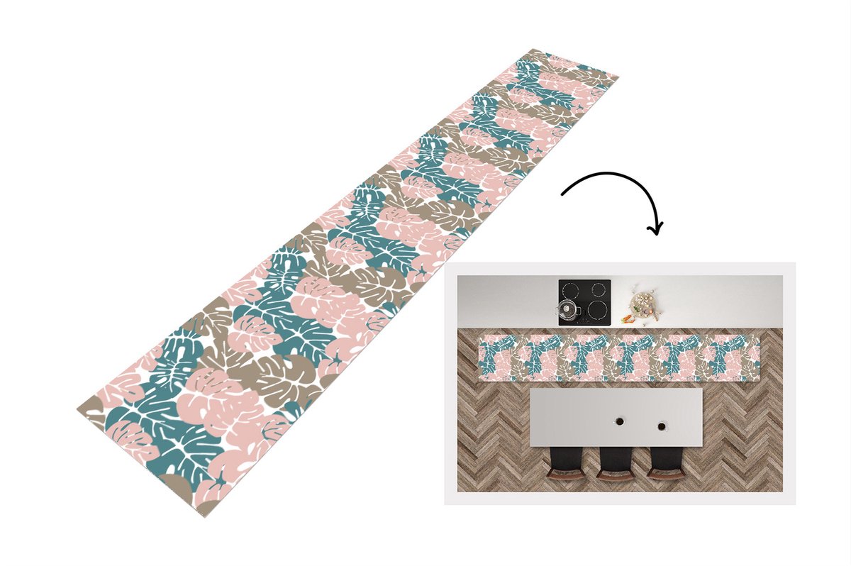 KitchenYeah Keukenloper - Keukenmat - Monstera - Jungle - Patronen - Pastel - Bladeren - 360x60 cm - Keuken vloerkleed Multicolor