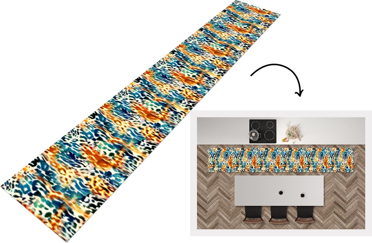 Keukenloper - Keukenmat - Oranje - Blauw - Dierenprint - Patronen - 360x60 cm - Keuken vloerkleed