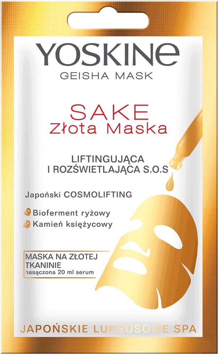 Yoskine Geisha Masker Sake gouden stof liftend en verhelderend masker, 20ml