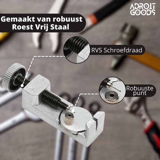 AdroitGoods Stalen Horlogeband Inkorter - Horloge gereedschap – Reparatie Set - Pin Verwijderaar - Inclusief 3 Pinnen