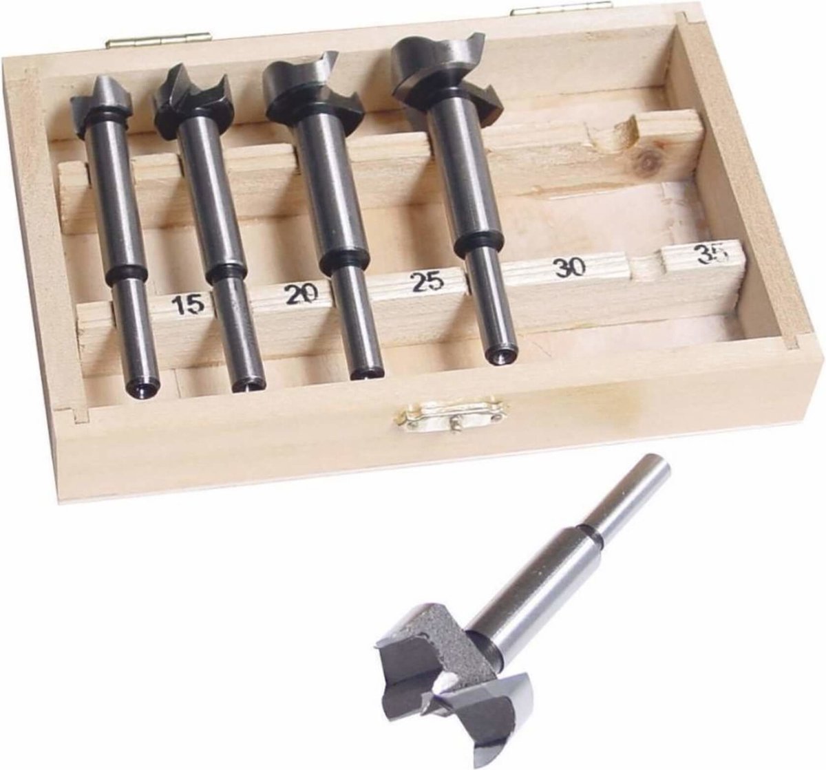 Tooltech Houtfrezenset - 5-delig - 15-35 mm - Inclusief Houten Kistje