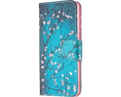 Blauw roze bloemen book case hoesje Telefoonhoesje geschikt voor Samsung Galaxy A53