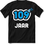 109 Jaar Feest kado T-Shirt Heren / Dames - Perfect Verjaardag Cadeau Shirt - Wit / Blauw - Maat XXL