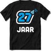 27 Jaar Feest kado T-Shirt Heren / Dames - Perfect Verjaardag Cadeau Shirt - Wit / Blauw - Maat 3XL