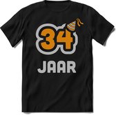 34 Jaar Feest kado T-Shirt Heren / Dames - Perfect Verjaardag Cadeau Shirt - Goud / Zilver - Maat S