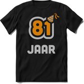 81 Jaar Feest kado T-Shirt Heren / Dames - Perfect Verjaardag Cadeau Shirt - Goud / Zilver - Maat XXL