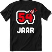 54 Jaar Feest kado T-Shirt Heren / Dames - Perfect Verjaardag Cadeau Shirt - Wit / Rood - Maat M