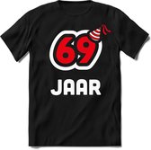 69 Jaar Feest kado T-Shirt Heren / Dames - Perfect Verjaardag Cadeau Shirt - Wit / Rood - Maat L