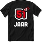 51 Jaar Feest kado T-Shirt Heren / Dames - Perfect Verjaardag Cadeau Shirt - Wit / Rood - Maat 5XL