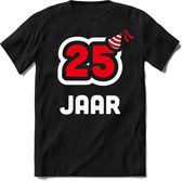 25 Jaar Feest kado T-Shirt Heren / Dames - Perfect Verjaardag Cadeau Shirt - Wit / Rood - Maat XL