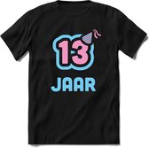 13 Jaar Feest kado T-Shirt Heren / Dames - Perfect Verjaardag Cadeau Shirt - Licht Blauw / Licht Roze - Maat L