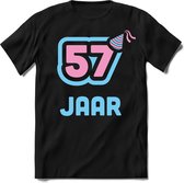 57 Jaar Feest kado T-Shirt Heren / Dames - Perfect Verjaardag Cadeau Shirt - Licht Blauw / Licht Roze - Maat XXL