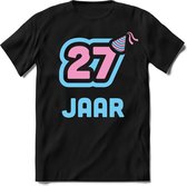 27 Jaar Feest kado T-Shirt Heren / Dames - Perfect Verjaardag Cadeau Shirt - Licht Blauw / Licht Roze - Maat L