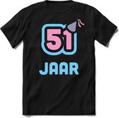 51 Jaar Feest kado T-Shirt Heren / Dames - Perfect Verjaardag Cadeau Shirt - Licht Blauw / Licht Roze - Maat XXL